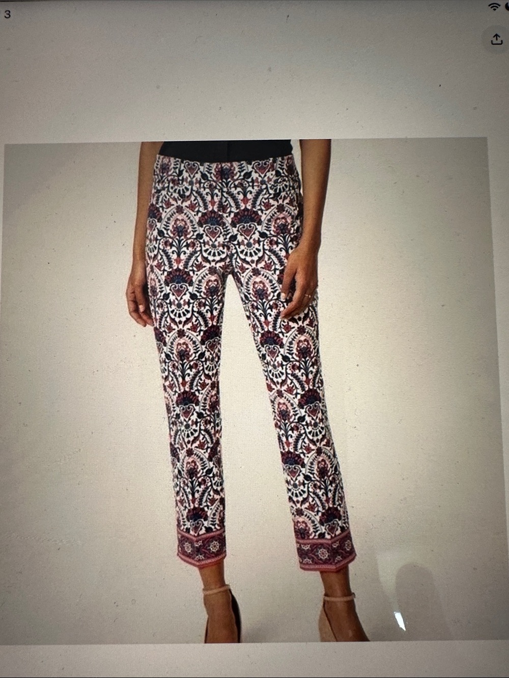 Ann Taylor Printed Cropped Pants in Red and Navy 16P Maria